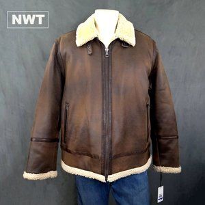 Calvin Klein Men's Faux Leather Shearling B-3 Bomber Jacket